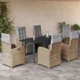 VidaXL Set de masă pentru grădină, 7 piese, cu perne, bej, poliratan 3212595