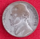 (A244) MONEDA DIN ARGINT SUA - 5 CENTS 1943, LIT. P (MONETARIA PHILADELPHIA), JEFFERSON, 5 GRAME, ARGINT 350
