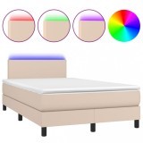 Cumpara ieftin Pat cu arcuri, cu saltea si LED cappuccino 120x190 cm piele eco