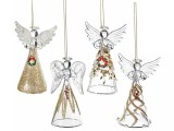 Set 4 ornamente brad Craciun Ingeri sticla multicolora cm 5,5 x 4 x 9,5 H