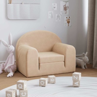 vidaXL Canapea extensibilă pentru copii cremă moale de pluș 357019 foto