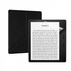 Set 2 in 1 pentru eBook Reader Kindle Oasis 3 10th gen 2019, Oasis 9th gen 2017 cu husa KRASSUS flip cover tip origami si folie ecran, negru foto