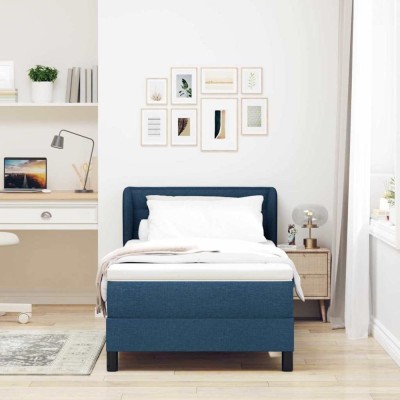 vidaXL Pat boxspring cu saltea albastru 100 x 200 cm țesătură 3339953 foto