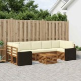 vidaXL Set de canapele de exterior cu pernă 8 pcs Natural și Crem 3384151