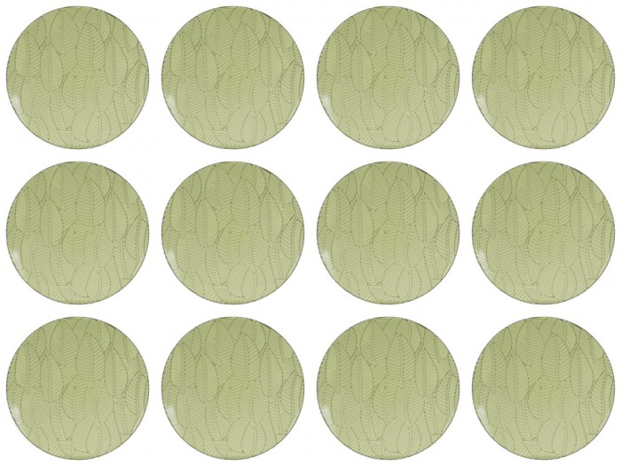Set farfurii 12 piese din Plastic, Verde, diametru 25 cm, cu Model Frunze Tropicale