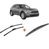 Cumpara ieftin Set 3 stergatoare INFINITI QX70 din 2013, pentru parbriz si luneta fata si spate auto, Bosch Twin, din cauciuc siliconat rezistent, INFINITI