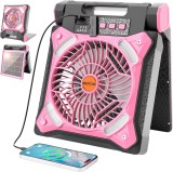 Cumpara ieftin Ventilator portabil de camping, re&icirc;ncărcabil, cu lumină LED și panou solar, cu USB, negru/roz