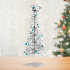 Brăduț metalic - ornament de Crăciun - 28 cm - argintiu foto