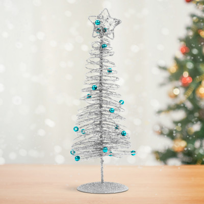Brăduț metalic &amp;ndash; ornament de Crăciun &amp;ndash; 28 cm &amp;ndash; argintiu foto