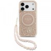 Husa MagSafe pentru Apple iPhone 17 Pro, Guess, IML Flowers Allover Electroplated with Pearl Strap, Roz