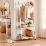 Stender haine cu suport incaltaminte GN Harry, metalic, polite, 64x40x150 cm, alb stejar