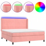 Cumpara ieftin Pat cu arcuri, saltea &amp; LED, roz, 180x200 cm, catifea
