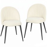 HOMCOM Set 2 Scaune Dining cu Spătar Tip Scoică și Picioare Metalice, Catifea, Crem | Aosom Romania