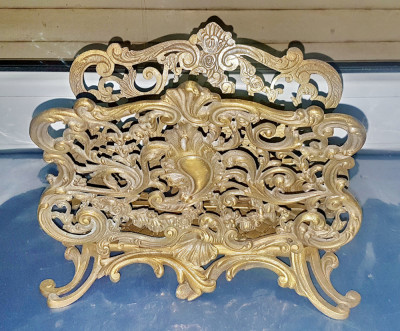 E237-Stativ Birou corespondenta vechi stil Rococo bronz masiv aurit anii 1900. foto