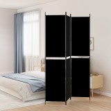 Paravan de cameră cu 3 panouri, negru, 150x220 cm, textil