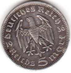 GERMANIA 5 MARCI REICHSMARK 1936 Lit. D