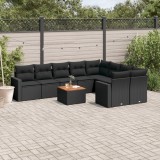 vidaXL Set canapele de grădină cu perne, 10 piese, negru, poliratan 3256608