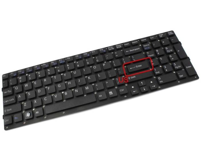 Tastatura Sony Neagra Vaio PCG71614L layout US fara rama enter mic, Vaio PCG71713L layout US fara rama enter