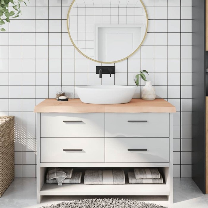 Blat de baie, 120x60x(2-6) cm, lemn masiv netratat