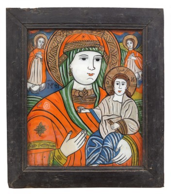 Maica Domnului cu Pruncul, Atelier Scheii Brasovului, a doua jumatate a sec. XIX, Icoana pe glaja foto