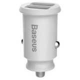 Incarcator auto Baseus Grain, 2 x USB Output 5V/3.1A, 15W total ambele porturi, pt. bricheta auto, alb