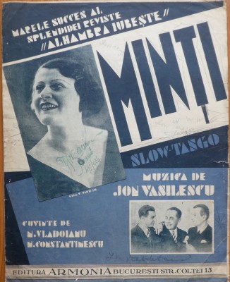 Partitura cantata la Teatrul de Revista Alhambra, Minti, muzica Ion Vasilescu foto