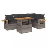 Cumpara ieftin Set mobilier gradina cu perne 6 piese gri poliratan/lemn acacia
