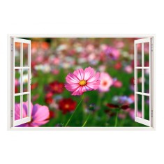 Sticker decorativ, Fereastra 3D, Flori, 85 cm, 333STK