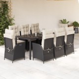 vidaXL Set mobilier de grădină cu perne, 9 piese, negru, poliratan 3213065