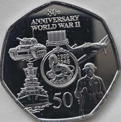 50 pence 2025 Gibraltar, 80th Anniversary of the end of World War II , unc foto