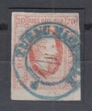 ROMANIA 1865 LP 17 CUZA EFIGIA DOMNITORULUI IN OVAL 20 PARALE ROSU STAMPILAT TURNU MAGURELE