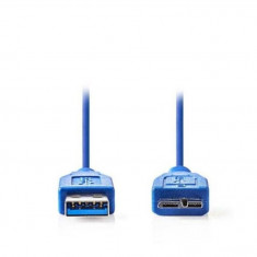 Cablu USB 3.0, Nedis, PVC, USB A Tata - USB Micro B Tata, 1 m, Albastru