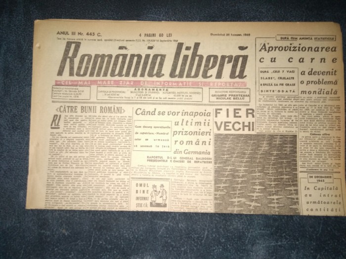 ZIAR ROMANIA LIBERA 20 IANUARIE 1946