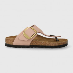 Birkenstock slapi din piele intoarsa Gizeh Big Buckle femei, culoarea roz, cu toc plat, 1027113