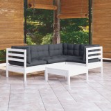 Gossi set mobilier gradina cu perne, 5 piese, alb, lemn de pin