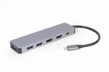 DOCKING Station Gembird universal,3-in-1, conec PC USB Type C, USB-C x 1, USB-A 3.0 x 3, HDMI x 2, PD 100W, argintiu &quot;A-CM-COMBO3-03&quot; (timbru verde 0.