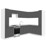 Praktik 390 bucătărie de colț corp alb, front antracit