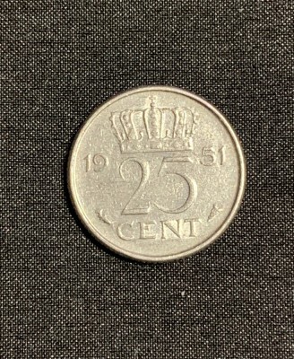 Moneda 25 cenți 1951 Olanda foto