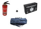 Trusa Medicala Auto Omologata 5 Ani + Stingator Auto Reincarcabil 1kg cu Manometru + Geanta Transport