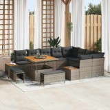 VidaXL Set de canapea de grădină 12 piese cu perne gri din rattan poliesteric și lemn de acacia