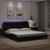 VidaXL Cadru de pat cu lumini LED, negru, 180x200 cm, piele ecologică