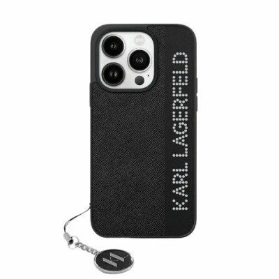 Husa pentru Apple iPhone 15 Pro Max, Karl Lagerfeld, Saffiano Rhinestones &amp;amp; Charm, Neagra foto