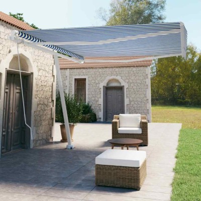 vidaXL Copertină autonomă retractabilă manual, albastru/alb, 400x350cm foto