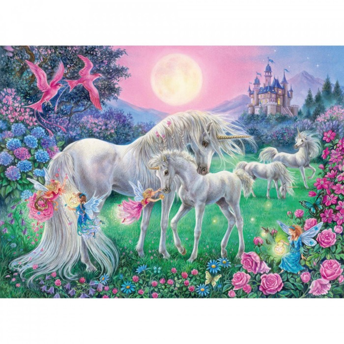 Puzzle unicorni la lumina lunii 100 piese starline lumineaza in intuneric