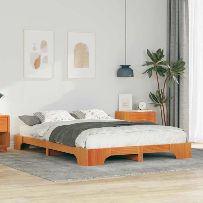 vidaXL Cadru de pat de podea Maro 140 x 220 cm Lemn masiv de pin