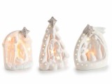 Cumpara ieftin Set 3 decoratiuni Nasterea Domnului portelan alb auriu cu led 7.5x5.5x12 cm