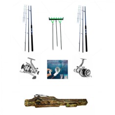 Set 2 Lansete Feeder 3, 90 m, 2 Mulinete Baitrunner, Senzori, Suporti, Geanta
