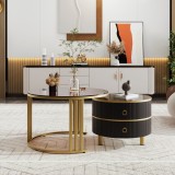 Măsuță de cafea 2-&icirc;n-1 Rotundă din MDF, Negru | Aosom Romania