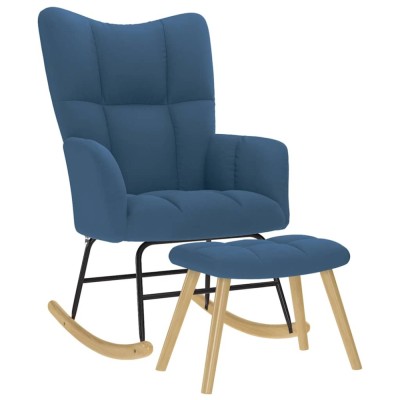 Scaun balansoar cu taburet, albastru, material textil foto
