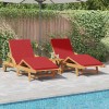 Set 2 Șezlonguri vidaXL, Lemn Acacia, Roșu, 200x67x84cm, Exterior/Interior, Ajustabile, cu Roți